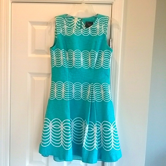 Turquoise and white flared dress - Picture 1 of 3